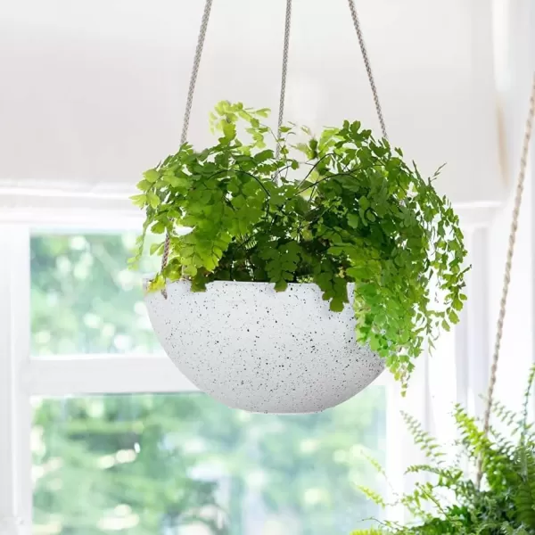 LA Jolie Muse Hanging Planters for Outdoor Plants - 10 Inch Indoor Flower Pots with Drainage, Plants Pots, Speckled-Black, Set of 2
