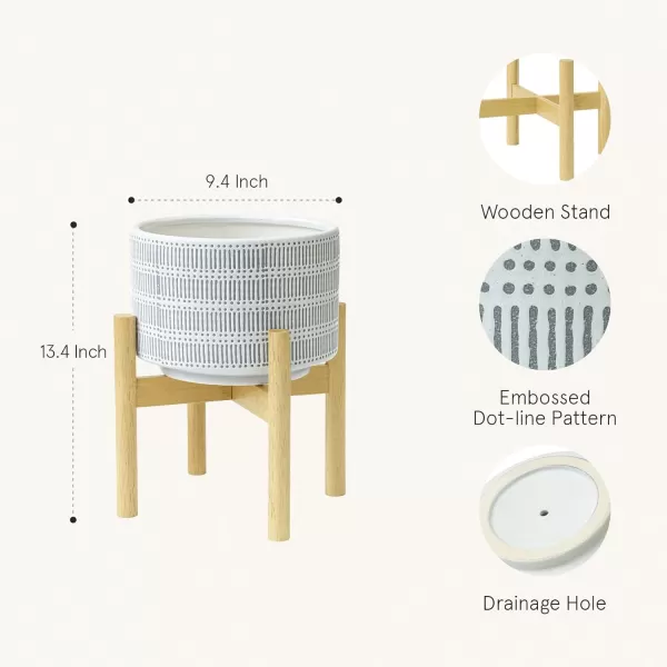 LA Jolie Muse White Planter with Stand,Mid Century Planters for Indoor Plants,Ceramic Plant Pot with Stand - 8 Inch Unique Modern Flower Pots Indoor with Drainage Holes