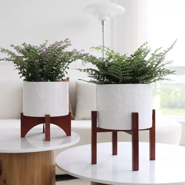 LA Jolie Muse White Planter with Stand,Mid Century Planters for Indoor Plants,Ceramic Plant Pot with Stand - 8 Inch Unique Modern Flower Pots Indoor with Drainage Holes
