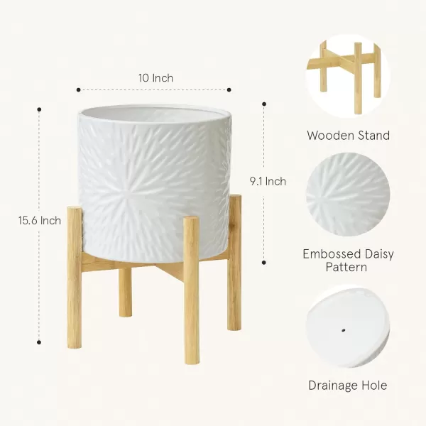 LA Jolie Muse White Planter with Stand,Mid Century Planters for Indoor Plants,Ceramic Plant Pot with Stand - 8 Inch Unique Modern Flower Pots Indoor with Drainage Holes