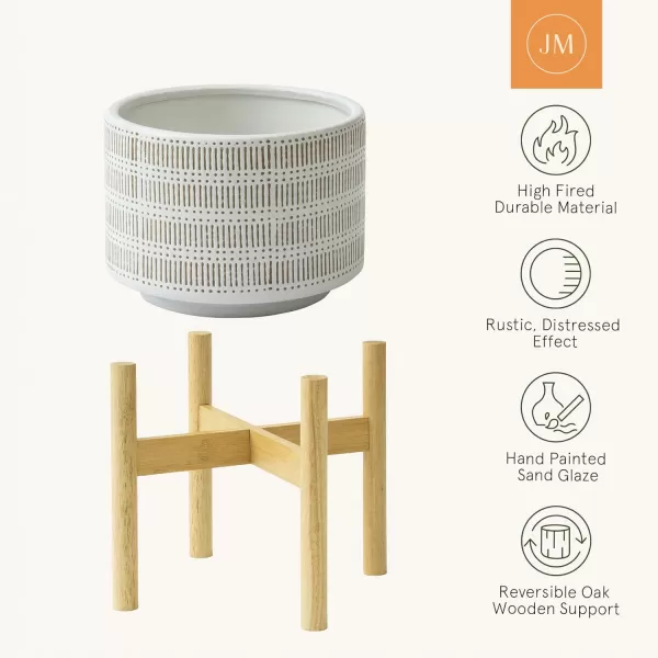 LA Jolie Muse White Planter with Stand,Mid Century Planters for Indoor Plants,Ceramic Plant Pot with Stand - 8 Inch Unique Modern Flower Pots Indoor with Drainage Holes