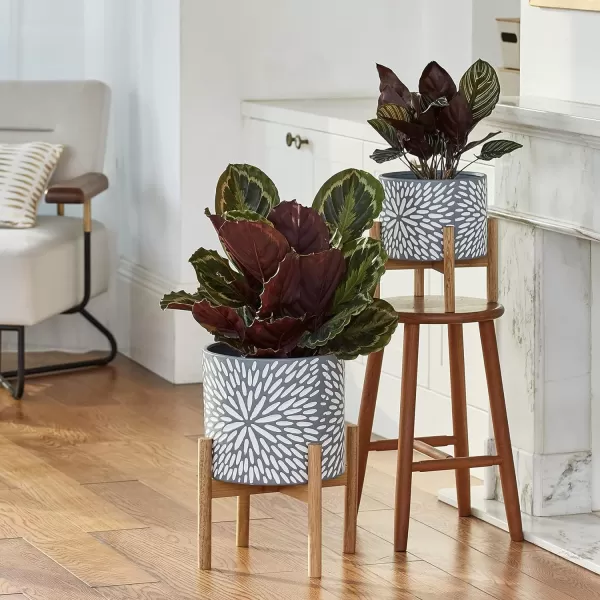 LA Jolie Muse White Planter with Stand,Mid Century Planters for Indoor Plants,Ceramic Plant Pot with Stand - 8 Inch Unique Modern Flower Pots Indoor with Drainage Holes