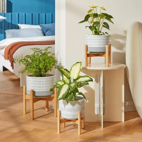 LA Jolie Muse White Planter with Stand,Mid Century Planters for Indoor Plants,Ceramic Plant Pot with Stand - 8 Inch Unique Modern Flower Pots Indoor with Drainage Holes