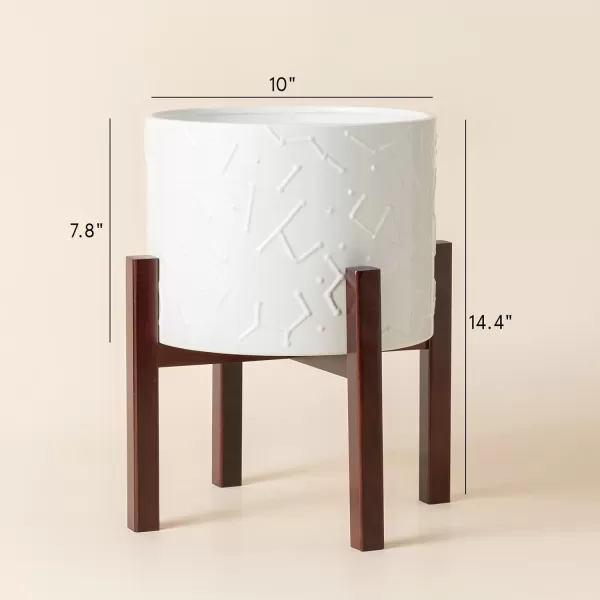 LA Jolie Muse White Planter with Stand,Mid Century Planters for Indoor Plants,Ceramic Plant Pot with Stand - 8 Inch Unique Modern Flower Pots Indoor with Drainage Holes