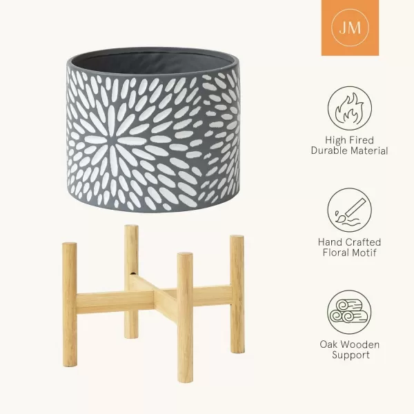 LA Jolie Muse White Planter with Stand,Mid Century Planters for Indoor Plants,Ceramic Plant Pot with Stand - 8 Inch Unique Modern Flower Pots Indoor with Drainage Holes