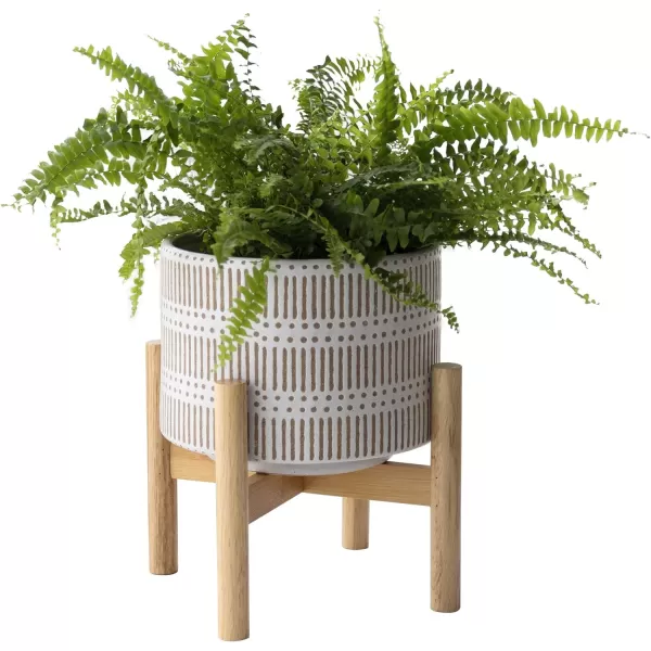 LA Jolie Muse White Planter with Stand,Mid Century Planters for Indoor Plants,Ceramic Plant Pot with Stand - 8 Inch Unique Modern Flower Pots Indoor with Drainage Holes