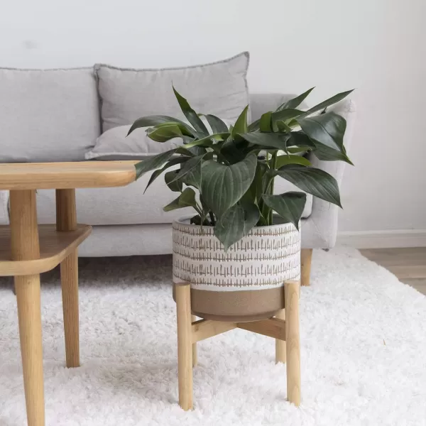 LA Jolie Muse White Planter with Stand,Mid Century Planters for Indoor Plants,Ceramic Plant Pot with Stand - 8 Inch Unique Modern Flower Pots Indoor with Drainage Holes