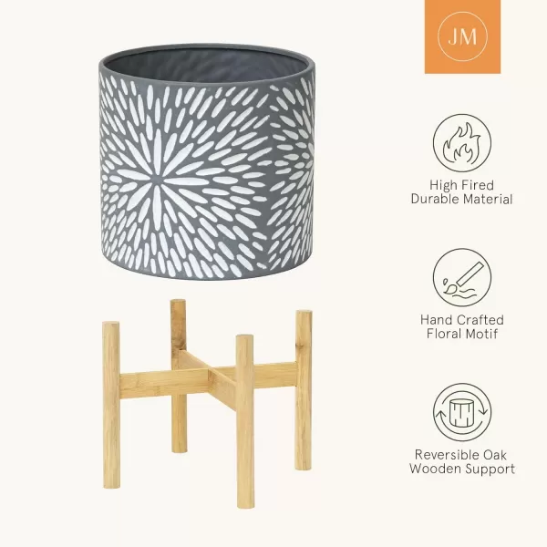 LA Jolie Muse White Planter with Stand,Mid Century Planters for Indoor Plants,Ceramic Plant Pot with Stand - 8 Inch Unique Modern Flower Pots Indoor with Drainage Holes
