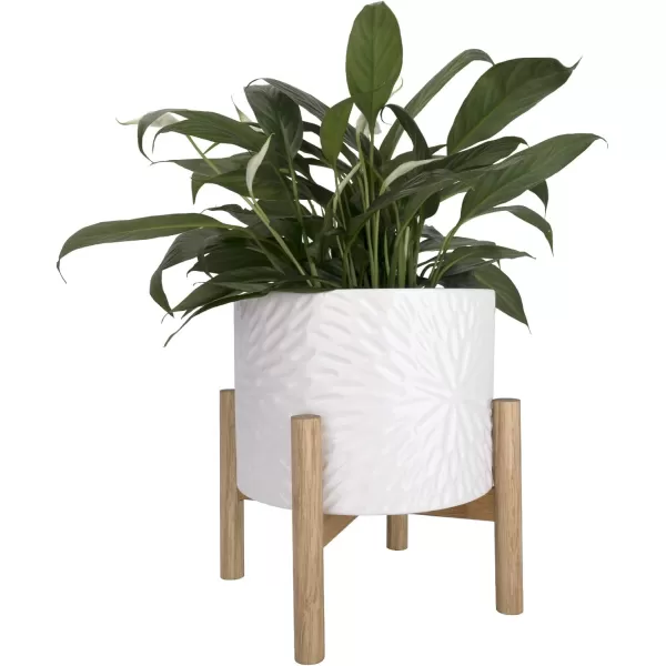 LA Jolie Muse White Planter with Stand,Mid Century Planters for Indoor Plants,Ceramic Plant Pot with Stand - 8 Inch Unique Modern Flower Pots Indoor with Drainage Holes