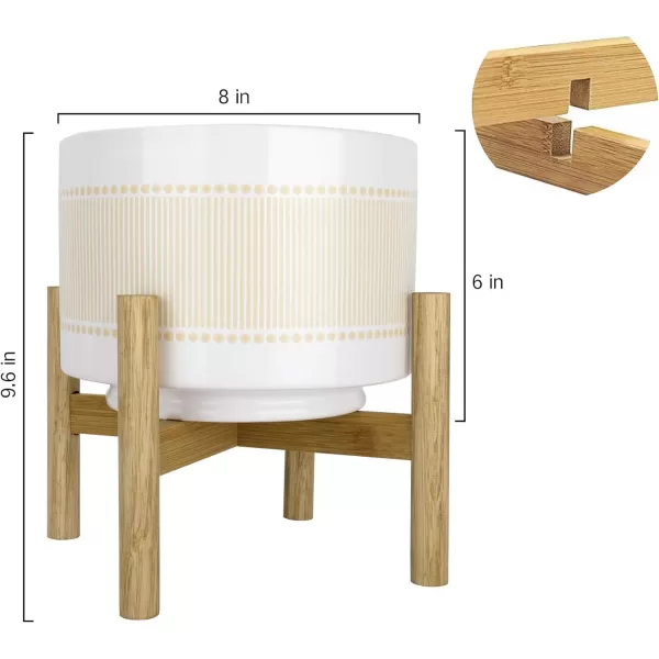 LA Jolie Muse White Planter with Stand,Mid Century Planters for Indoor Plants,Ceramic Plant Pot with Stand - 8 Inch Unique Modern Flower Pots Indoor with Drainage Holes