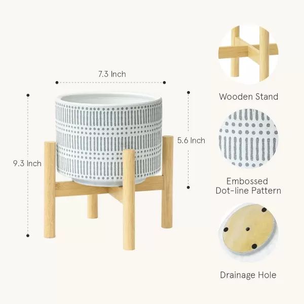 LA Jolie Muse White Planter with Stand,Mid Century Planters for Indoor Plants,Ceramic Plant Pot with Stand - 8 Inch Unique Modern Flower Pots Indoor with Drainage Holes