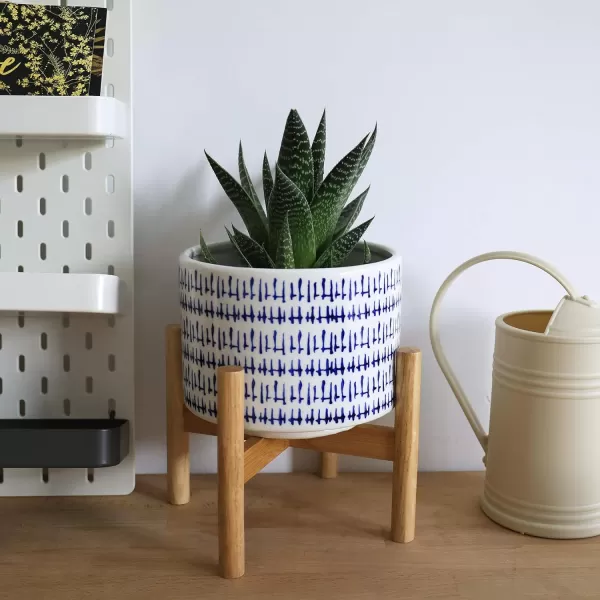 LA Jolie Muse White Planter with Stand,Mid Century Planters for Indoor Plants,Ceramic Plant Pot with Stand - 8 Inch Unique Modern Flower Pots Indoor with Drainage Holes