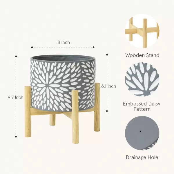 LA Jolie Muse White Planter with Stand,Mid Century Planters for Indoor Plants,Ceramic Plant Pot with Stand - 8 Inch Unique Modern Flower Pots Indoor with Drainage Holes