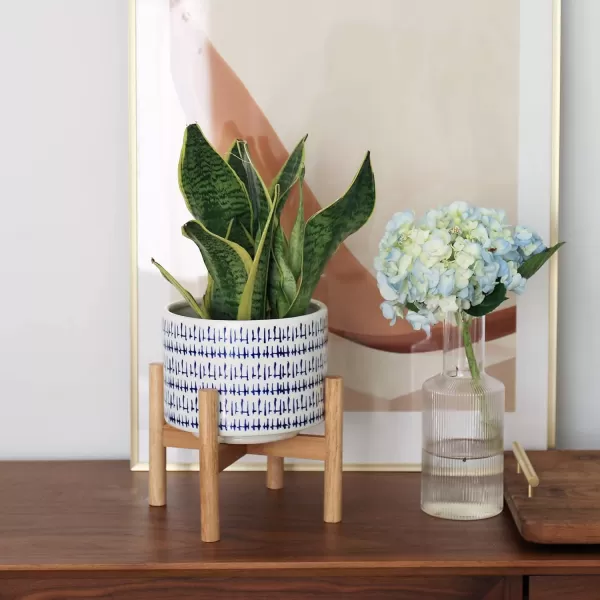 LA Jolie Muse White Planter with Stand,Mid Century Planters for Indoor Plants,Ceramic Plant Pot with Stand - 8 Inch Unique Modern Flower Pots Indoor with Drainage Holes