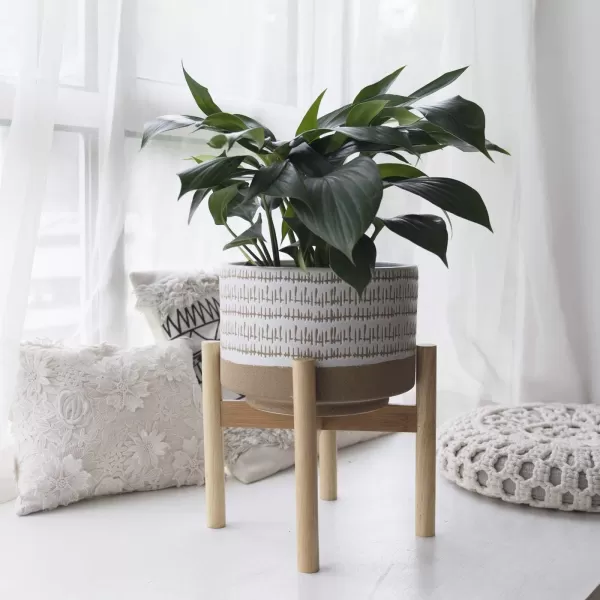 LA Jolie Muse White Planter with Stand,Mid Century Planters for Indoor Plants,Ceramic Plant Pot with Stand - 8 Inch Unique Modern Flower Pots Indoor with Drainage Holes