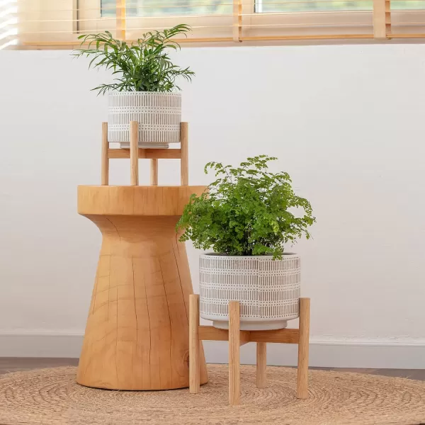 LA Jolie Muse White Planter with Stand,Mid Century Planters for Indoor Plants,Ceramic Plant Pot with Stand - 8 Inch Unique Modern Flower Pots Indoor with Drainage Holes