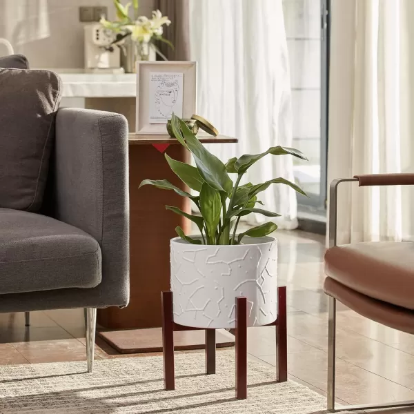 LA Jolie Muse White Planter with Stand,Mid Century Planters for Indoor Plants,Ceramic Plant Pot with Stand - 8 Inch Unique Modern Flower Pots Indoor with Drainage Holes