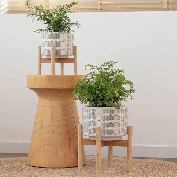 LA Jolie Muse White Planter with Stand,Mid Century Planters for Indoor Plants,Ceramic Plant Pot with Stand - 8 Inch Unique Modern Flower Pots Indoor with Drainage Holes