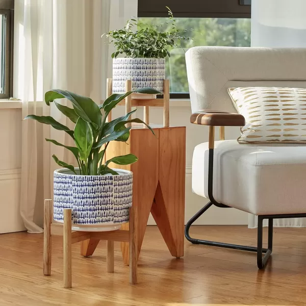 LA Jolie Muse White Planter with Stand,Mid Century Planters for Indoor Plants,Ceramic Plant Pot with Stand - 8 Inch Unique Modern Flower Pots Indoor with Drainage Holes
