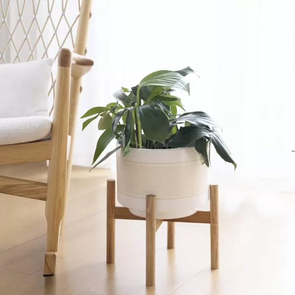 LA Jolie Muse White Planter with Stand,Mid Century Planters for Indoor Plants,Ceramic Plant Pot with Stand - 8 Inch Unique Modern Flower Pots Indoor with Drainage Holes