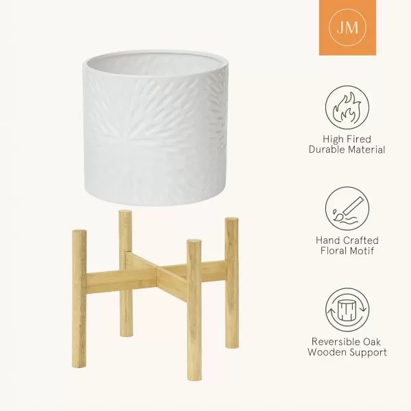 LA Jolie Muse White Planter with Stand,Mid Century Planters for Indoor Plants,Ceramic Plant Pot with Stand - 8 Inch Unique Modern Flower Pots Indoor with Drainage Holes