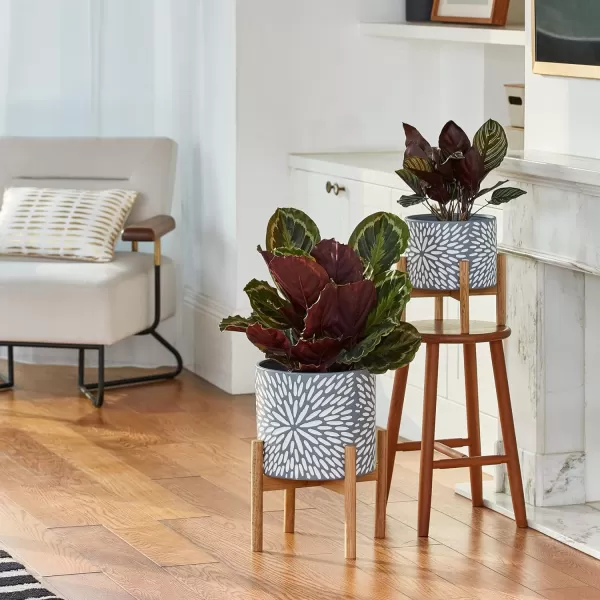 LA Jolie Muse White Planter with Stand,Mid Century Planters for Indoor Plants,Ceramic Plant Pot with Stand - 8 Inch Unique Modern Flower Pots Indoor with Drainage Holes