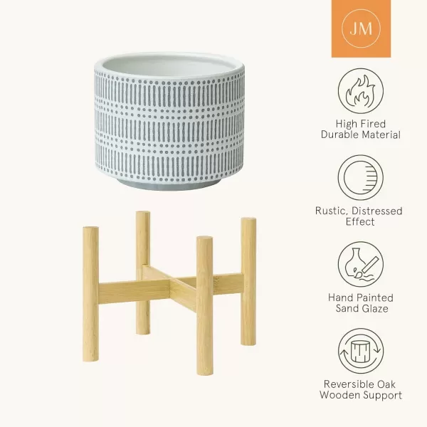LA Jolie Muse White Planter with Stand,Mid Century Planters for Indoor Plants,Ceramic Plant Pot with Stand - 8 Inch Unique Modern Flower Pots Indoor with Drainage Holes