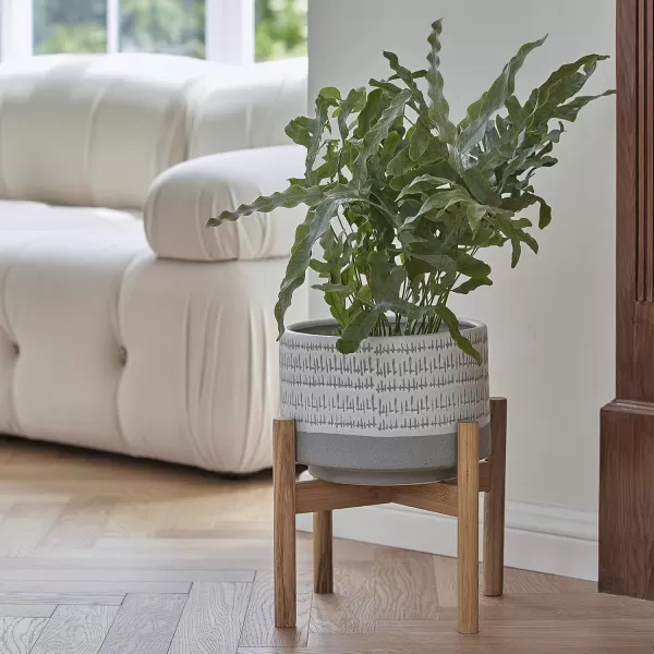 LA Jolie Muse White Planter with Stand,Mid Century Planters for Indoor Plants,Ceramic Plant Pot with Stand - 8 Inch Unique Modern Flower Pots Indoor with Drainage Holes