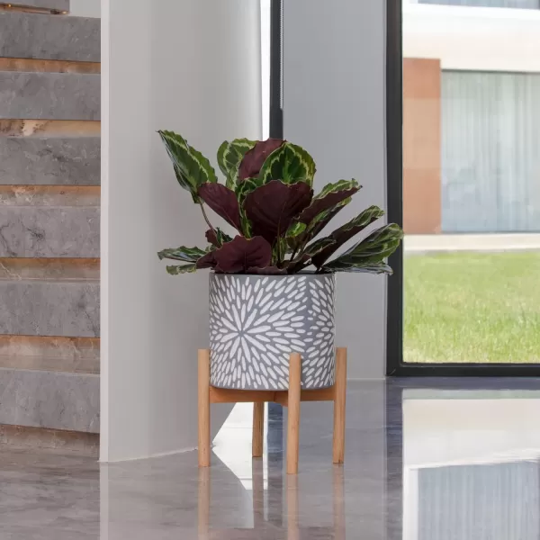 LA Jolie Muse White Planter with Stand,Mid Century Planters for Indoor Plants,Ceramic Plant Pot with Stand - 8 Inch Unique Modern Flower Pots Indoor with Drainage Holes