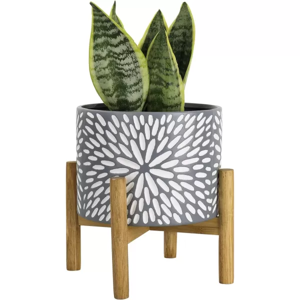 LA Jolie Muse White Planter with Stand,Mid Century Planters for Indoor Plants,Ceramic Plant Pot with Stand - 8 Inch Unique Modern Flower Pots Indoor with Drainage Holes