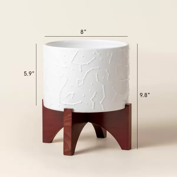 LA Jolie Muse White Planter with Stand,Mid Century Planters for Indoor Plants,Ceramic Plant Pot with Stand - 8 Inch Unique Modern Flower Pots Indoor with Drainage Holes