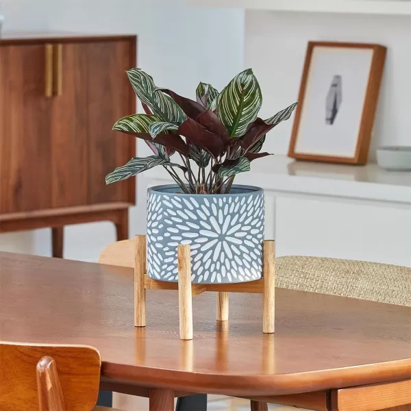 LA Jolie Muse White Planter with Stand,Mid Century Planters for Indoor Plants,Ceramic Plant Pot with Stand - 8 Inch Unique Modern Flower Pots Indoor with Drainage Holes
