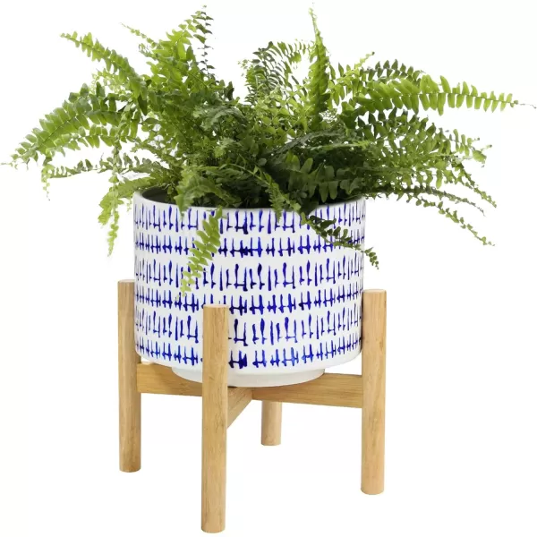 LA Jolie Muse White Planter with Stand,Mid Century Planters for Indoor Plants,Ceramic Plant Pot with Stand - 8 Inch Unique Modern Flower Pots Indoor with Drainage Holes