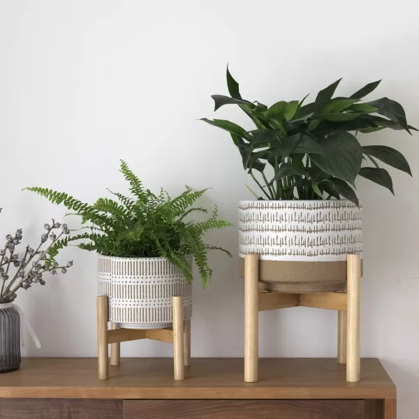 LA Jolie Muse White Planter with Stand,Mid Century Planters for Indoor Plants,Ceramic Plant Pot with Stand - 8 Inch Unique Modern Flower Pots Indoor with Drainage Holes