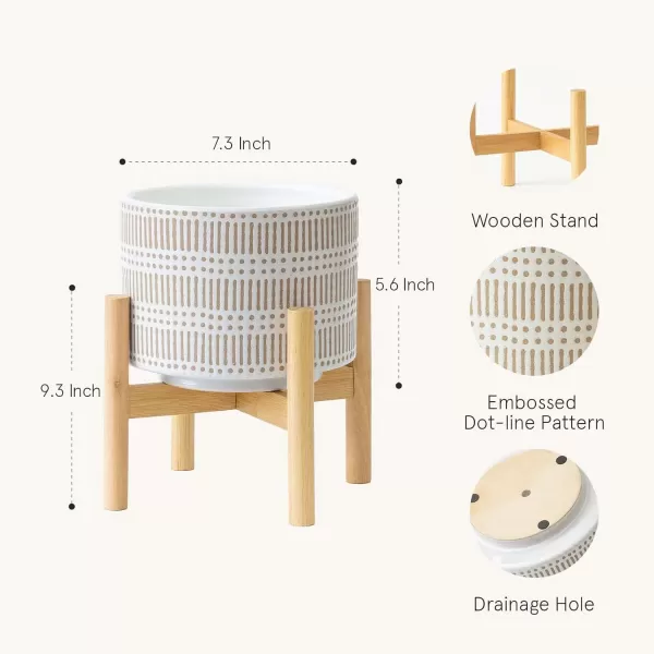 LA Jolie Muse White Planter with Stand,Mid Century Planters for Indoor Plants,Ceramic Plant Pot with Stand - 8 Inch Unique Modern Flower Pots Indoor with Drainage Holes