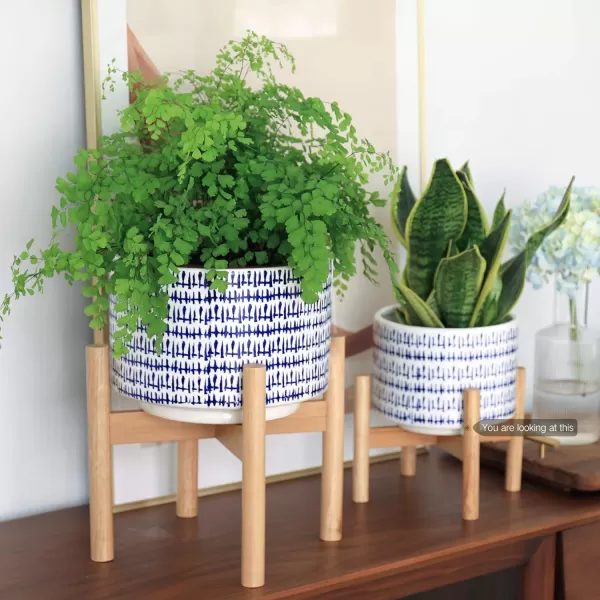 LA Jolie Muse White Planter with Stand,Mid Century Planters for Indoor Plants,Ceramic Plant Pot with Stand - 8 Inch Unique Modern Flower Pots Indoor with Drainage Holes