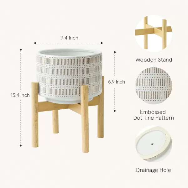 LA Jolie Muse White Planter with Stand,Mid Century Planters for Indoor Plants,Ceramic Plant Pot with Stand - 8 Inch Unique Modern Flower Pots Indoor with Drainage Holes