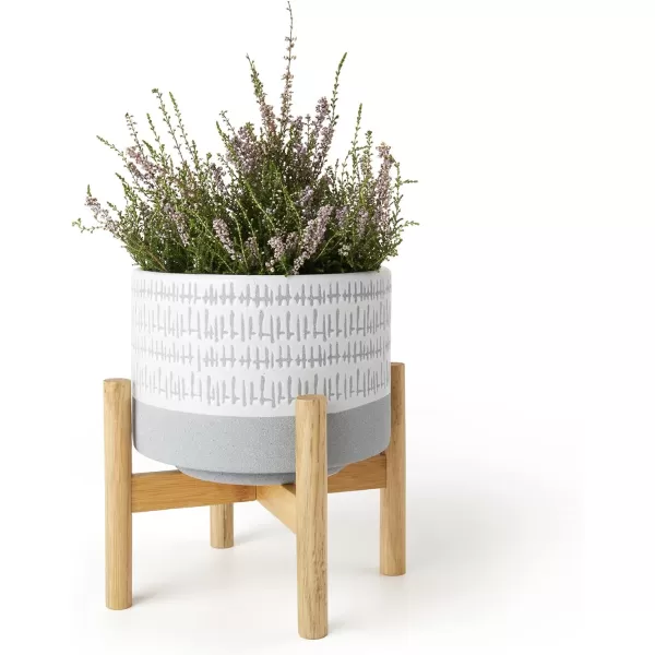 LA Jolie Muse White Planter with Stand,Mid Century Planters for Indoor Plants,Ceramic Plant Pot with Stand - 8 Inch Unique Modern Flower Pots Indoor with Drainage Holes