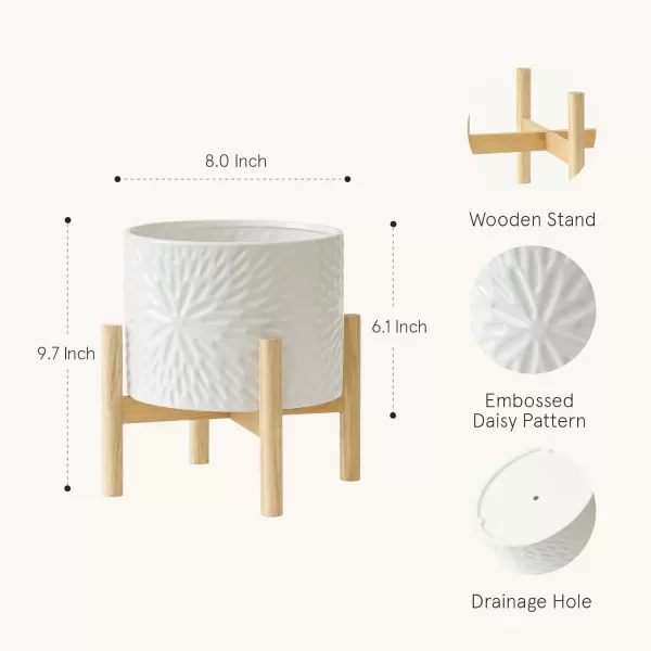 LA Jolie Muse White Planter with Stand,Mid Century Planters for Indoor Plants,Ceramic Plant Pot with Stand - 8 Inch Unique Modern Flower Pots Indoor with Drainage Holes