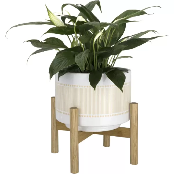 LA Jolie Muse White Planter with Stand,Mid Century Planters for Indoor Plants,Ceramic Plant Pot with Stand - 8 Inch Unique Modern Flower Pots Indoor with Drainage Holes