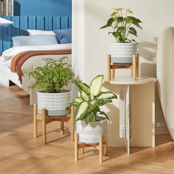 LA Jolie Muse White Planter with Stand,Mid Century Planters for Indoor Plants,Ceramic Plant Pot with Stand - 8 Inch Unique Modern Flower Pots Indoor with Drainage Holes