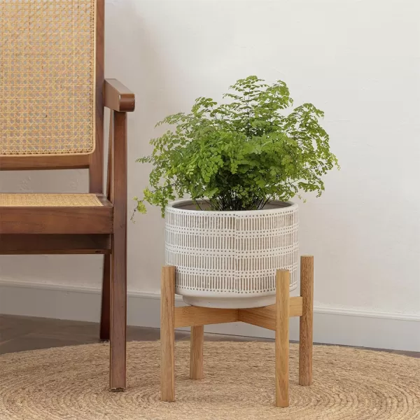 LA Jolie Muse White Planter with Stand,Mid Century Planters for Indoor Plants,Ceramic Plant Pot with Stand - 8 Inch Unique Modern Flower Pots Indoor with Drainage Holes
