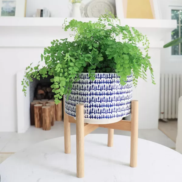 LA Jolie Muse White Planter with Stand,Mid Century Planters for Indoor Plants,Ceramic Plant Pot with Stand - 8 Inch Unique Modern Flower Pots Indoor with Drainage Holes