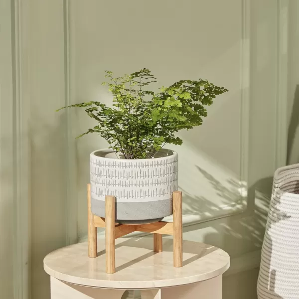 LA Jolie Muse White Planter with Stand,Mid Century Planters for Indoor Plants,Ceramic Plant Pot with Stand - 8 Inch Unique Modern Flower Pots Indoor with Drainage Holes