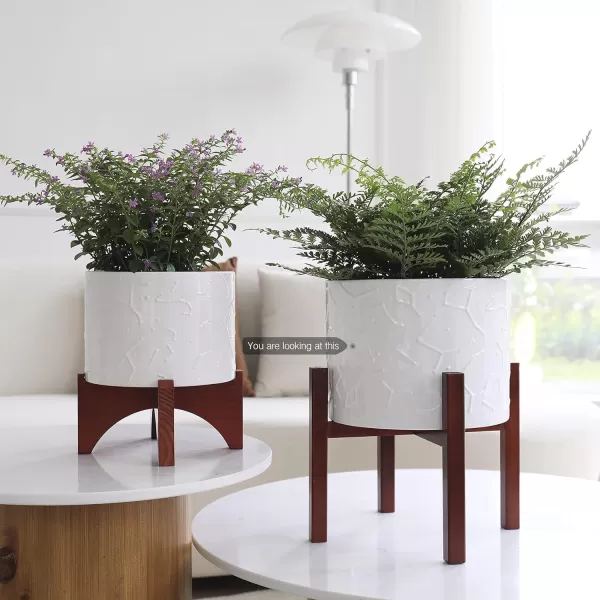 LA Jolie Muse White Planter with Stand,Mid Century Planters for Indoor Plants,Ceramic Plant Pot with Stand - 8 Inch Unique Modern Flower Pots Indoor with Drainage Holes