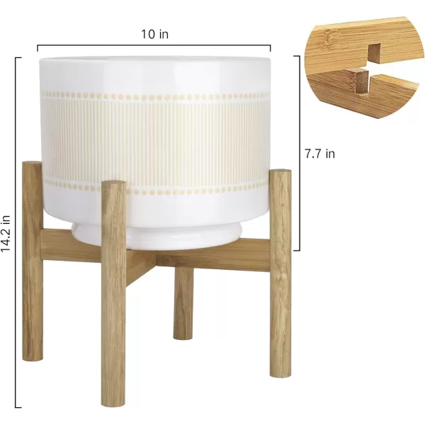 LA Jolie Muse White Planter with Stand,Mid Century Planters for Indoor Plants,Ceramic Plant Pot with Stand - 8 Inch Unique Modern Flower Pots Indoor with Drainage Holes
