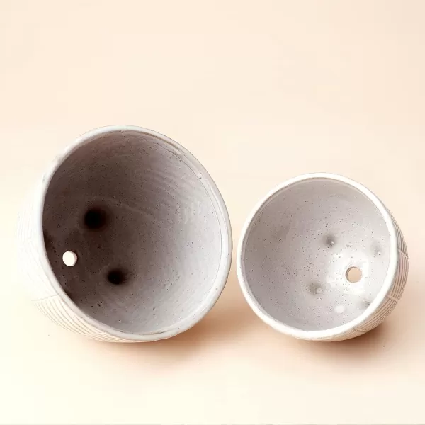 La Jolie Muse Ceramic Planter Flower Plant Pots- 6.7+5.5 Inch Concave Dot Patterned Cylinder Flower Pot W/ Drain Hole for Indoor, Set of 2, Ivory