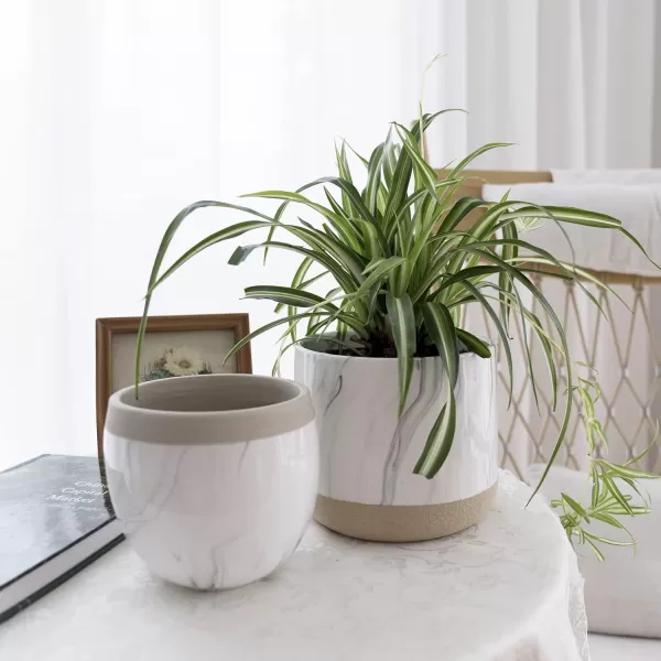 La Jolie Muse Ceramic Planter Flower Plant Pots- 6.7+5.5 Inch Concave Dot Patterned Cylinder Flower Pot W/ Drain Hole for Indoor, Set of 2, Ivory