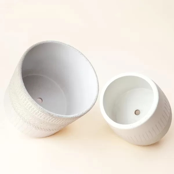La Jolie Muse Ceramic Planter Flower Plant Pots- 6.7+5.5 Inch Concave Dot Patterned Cylinder Flower Pot W/ Drain Hole for Indoor, Set of 2, Ivory