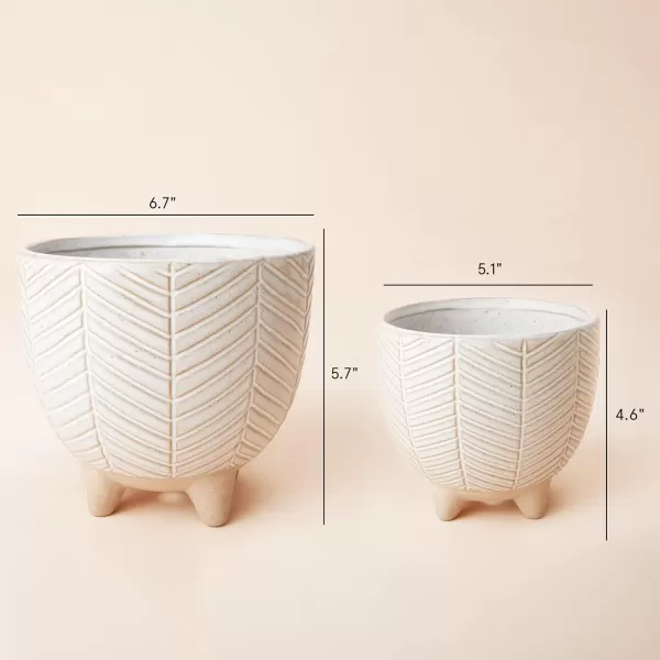 La Jolie Muse Ceramic Planter Flower Plant Pots- 6.7+5.5 Inch Concave Dot Patterned Cylinder Flower Pot W/ Drain Hole for Indoor, Set of 2, Ivory